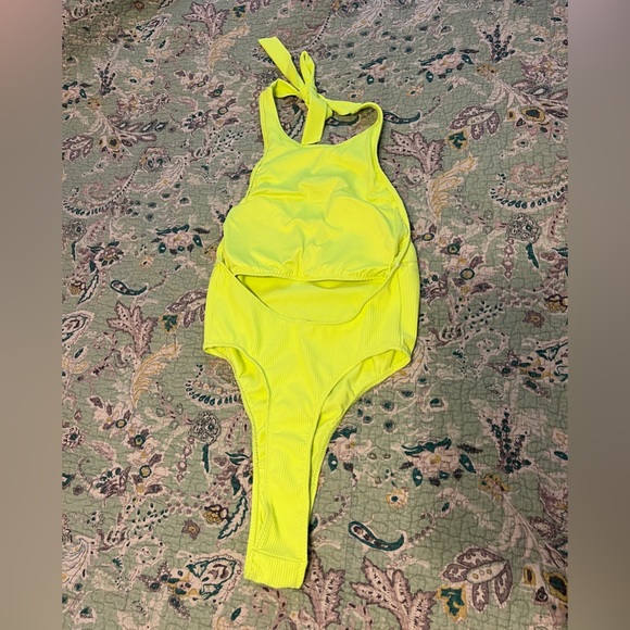 Summer Songs Ribbed Thong 1 Piece Swimsuit - Neon Yellow - Picture 3 of 7